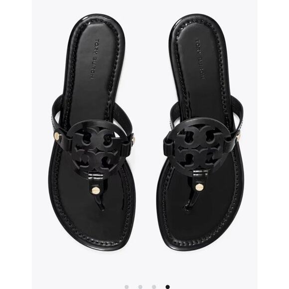 Tory Burch Miller Patent Leather Thong Sandals Black Sz 8.5 - Picture 8 of 15